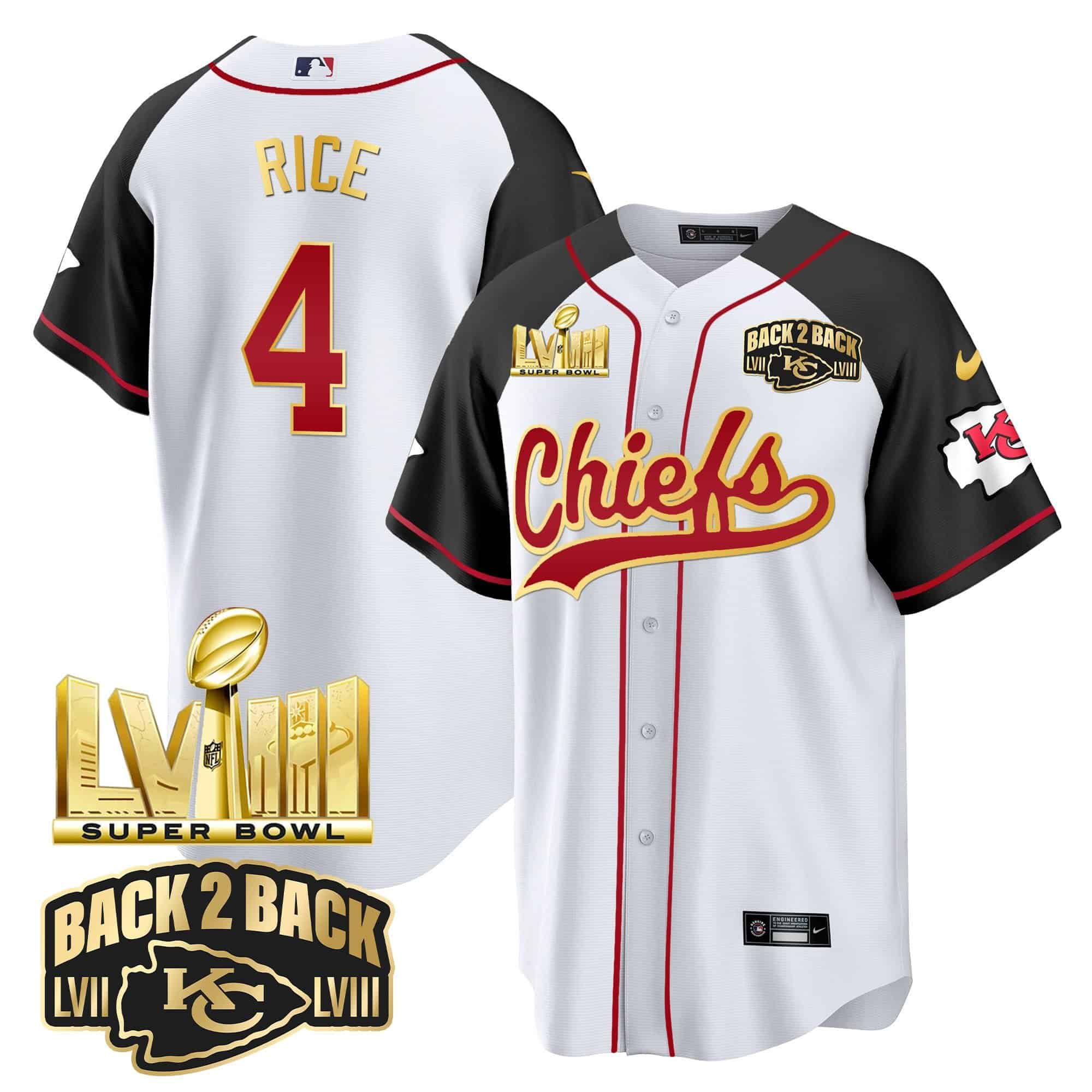 Men Kansas City Chiefs #4 Rice White 2024 Nike Super Bowl LVIII Back-2-Back Gold Patch Baseball NFL Jersey style 1->indianapolis colts->NFL Jersey